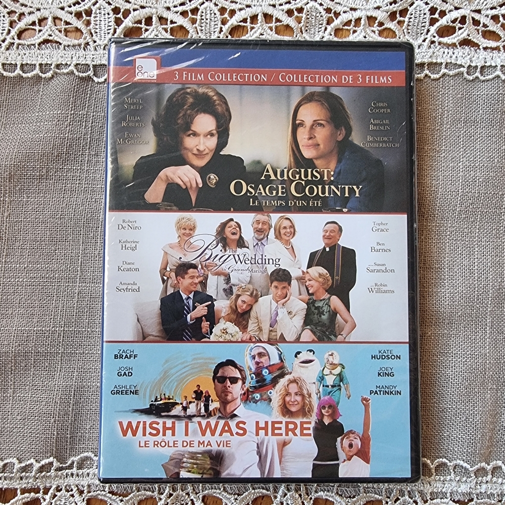 3 Film Collection DVD Set ~ August: Osage County,The Big Wedding,Wish I Was Here